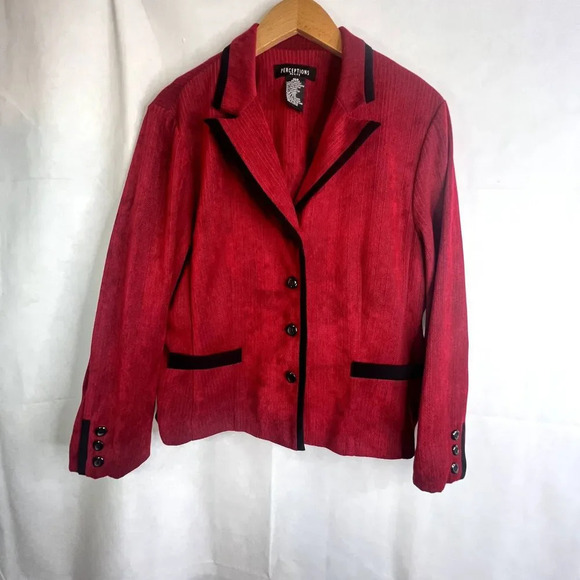 Perceptions Petite Red with Black Trim 3 Button Blazer Size 16P - Picture 9 of 9